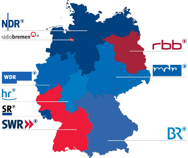Eine Deutschlandkarte mit Bundesländern in rot und blau, die die Ergebnisse der Wahl von 2016 zeigt, einschließlich der Namen der Kandidaten und des Wahldatums.