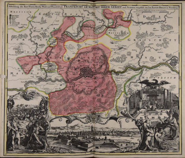 Ein altes Buch mit einer zentralen Deutschlandkarte, umgeben von Bildern und Texten, die einen klassischen und zeitlosen Eindruck vermitteln.