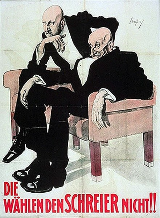 Deutsches Propagandaplakat der NSDAP mit zwei Männern auf einem Sofa.