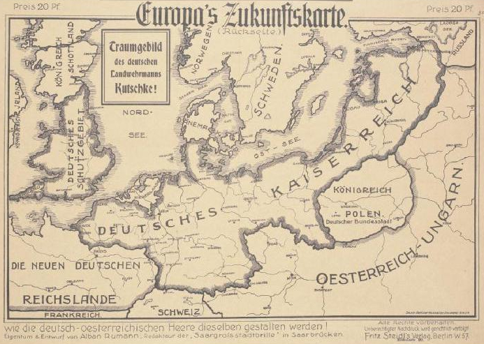 Eine alte Europakarte aus dem frühen 20. Jahrhundert, die das Ausmaß der Europäischen Union zeigt, mit begleitendem Text, der die Region beschreibt.