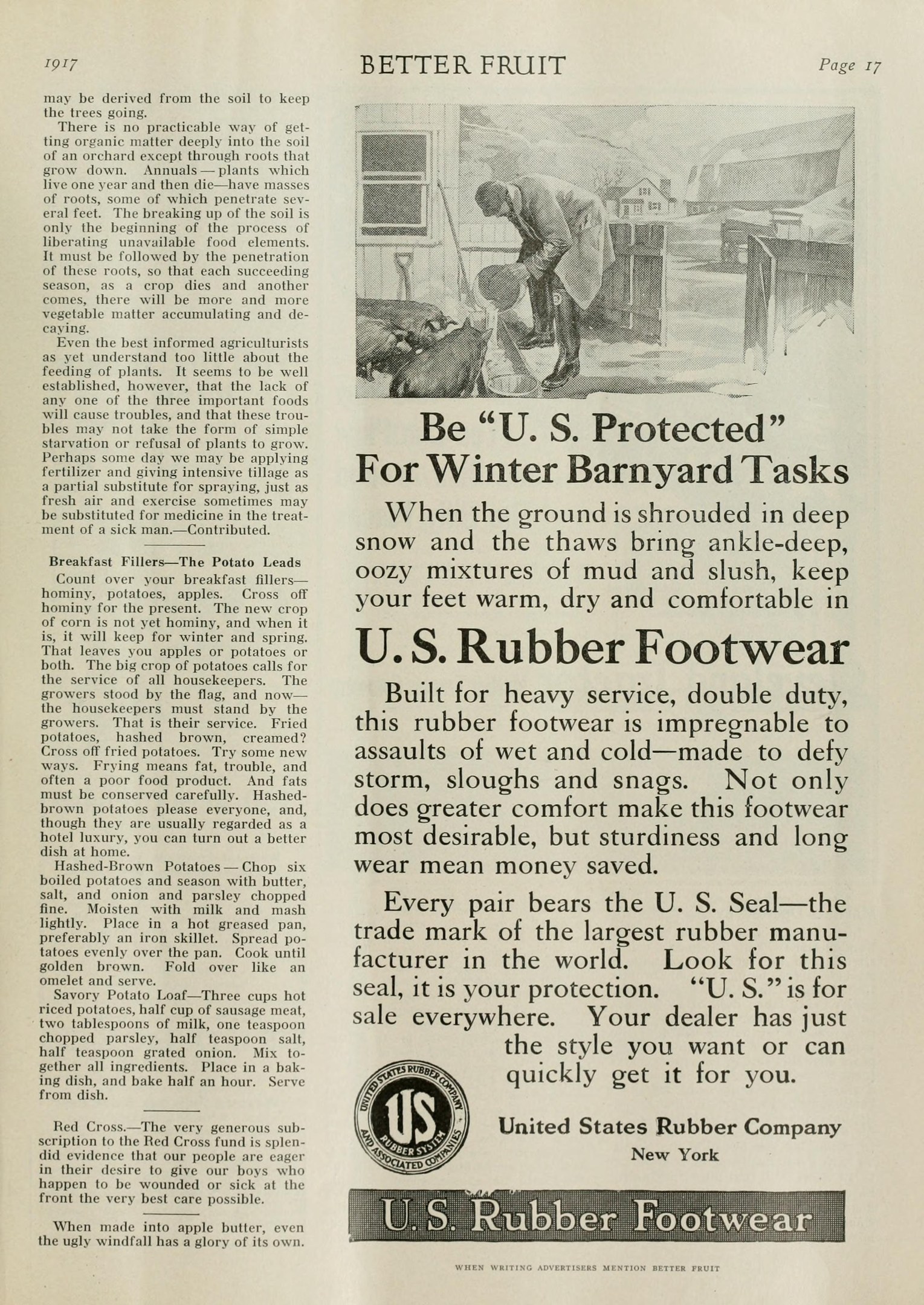 Werbung für U.S. Gummi-Schuhe mit einem Mann, der das Produkt trägt, auf altem Papier.