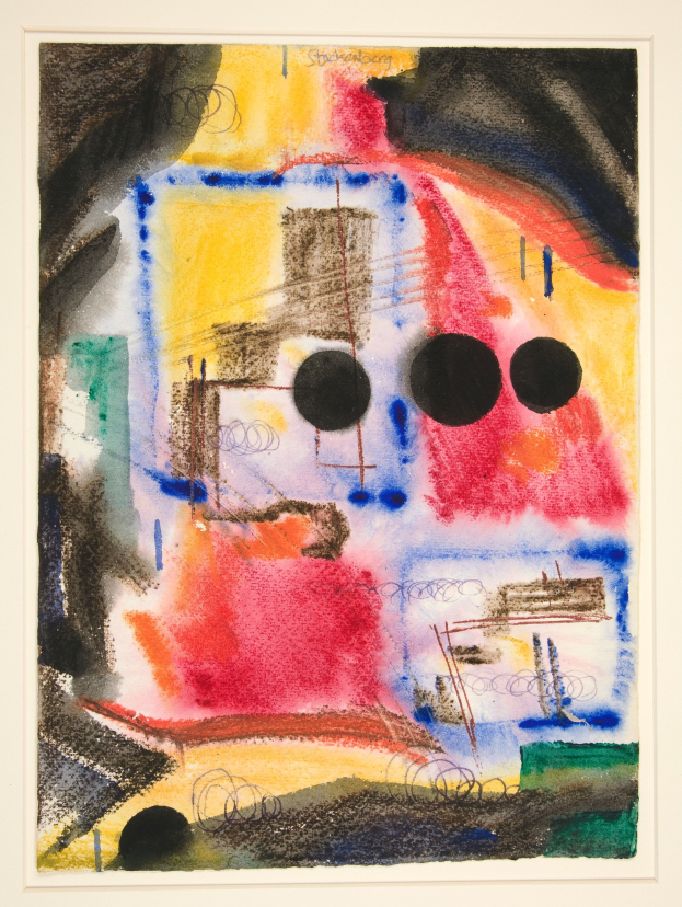 Abstrakter Expressionismus: Gemälde mit dem Titel "Untitled" von KÜNSTLER, 1967, mit verschiedenen Farben und Formen in einer gerahmten Präsentation.