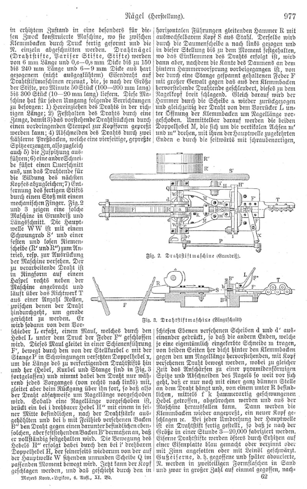 Eine Seite aus einem Buch mit einer Zeichnung einer Maschine, betitelt "Deutsches Patent 977,977", umgeben von weiteren Bildern der Maschine.